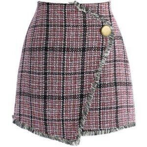 Chicwish Plaid Wrap Skirt in Pink Red and Black